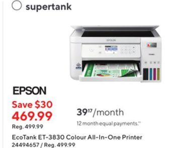Staples Epson ecotank et-3830 colour all in one printer offer
