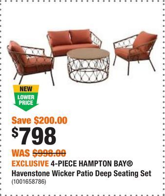 Home Depot Exclusive 4-piece hampton bay® havenstone wicker patio deep seating set offer