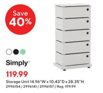 Staples Simply storage unit 14.96w x 10.43d x 28.35h offer
