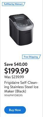 Walmart Frigidaire self-cleaning stainless steel ice maker (black) offer