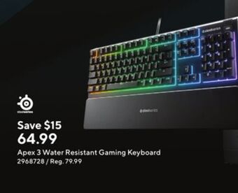 Staples Apex 3 water resistant gaming keyboard offer