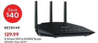 Staples Netgear 4-stream wifi 6 ax1800 router offer