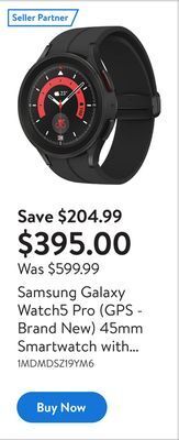 Walmart Samsung galaxy watch5 pro (gps - brand new) 45mm smartwatch with heart rate monitor offer