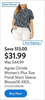 Walmart Agnes orinda women's plus size floral short sleeve blouse|1x-4x|3 colors offer
