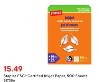 Staples Staples fsc-certified inkjet paper 500 sheets offer