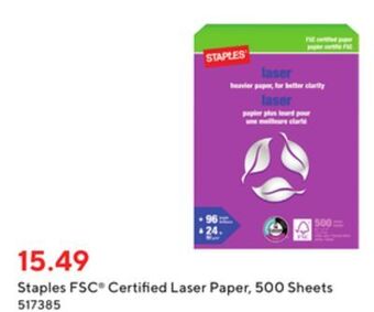 Staples Staples fsc-certified laser paper - 500 sheets offer