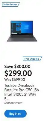 Walmart Toshiba dynabook satellite pro c50 156 intel i31005g1 wifi 5 windows10 black offer