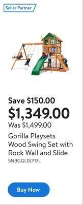 Walmart Gorilla playsets wood swing set with rock wall and slide offer