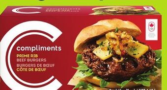 FreshCo Compliments angus, sirloin or prime rib beef burgers frozen 1.13 kg offer