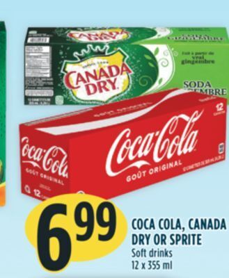 Marché Adonis Coca cola, canada dry or sprite soft drinks offer
