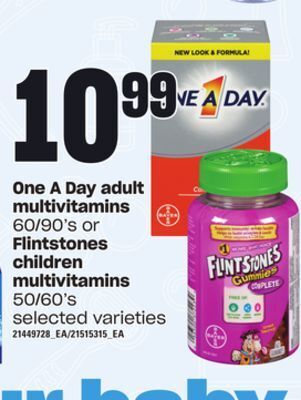 Zehrs Markets One a day adult multivitamins, 60/90's or flintstones children multivitamins, 50/60's offer