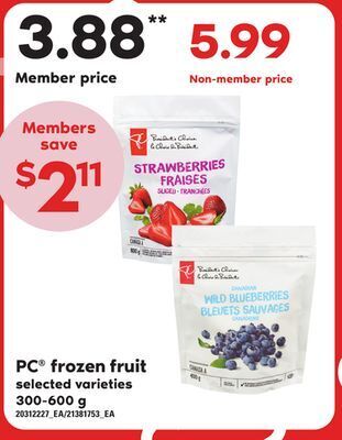 Zehrs Markets Pc® frozen fruit, 300-600 g offer