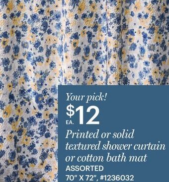 Giant Tiger Printed or solid textured shower curtain or cotton bath mat offer