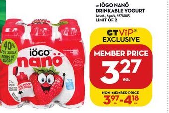 Giant Tiger Iögo nanö drinkable yogurt offer