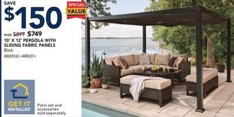 RONA 10' x 12' pergola with sliding fabric panels offer