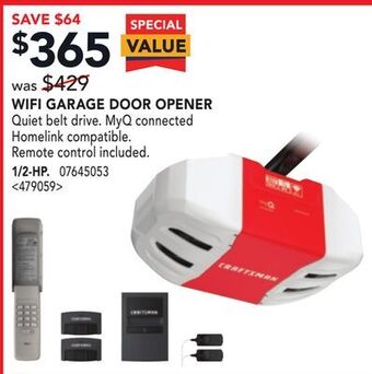 RONA Craftsman wifi garage door opener 1/2-hp offer