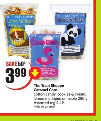 Chalo FreshCo The treat shoppe caramel corn cotton candy, cookies & cream, lemon meringue or maple 280 g assorted offer