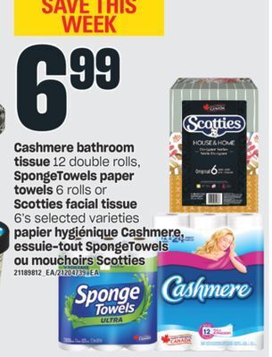 Valu-mart Papier hygiénique cashmere, essuie-tout spongetowels ou mouchoirs scotties offer