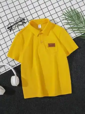 SheIn Shein boys letter patched detail polo shirt offer