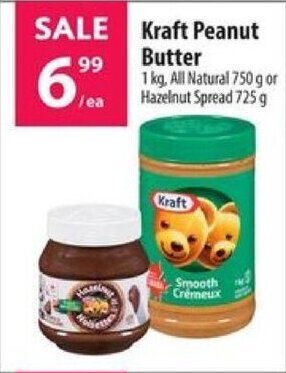 Co-op Kraft Peanut Butter 1 kg, All Natural 750 g or Hazelnut Spread 725 g offer
