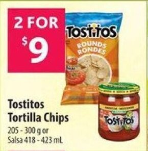 Co-op Tostitos Tortilla Chips 205-300 g or Salsa 418-423 mL offer