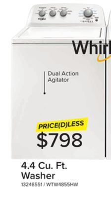 Leon's Whirlpool white top-load washer (4.4 cu. ft. iec) - wtw4855hw offer