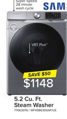 Leon's Samsung platinum steam front load washer (5.2 cu. ft.) - wf45b6300ap/us offer