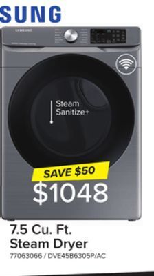 Leon's Samsung platinum steam front load dryer (7.5 cu.ft.) - dve45b6305p/ac offer
