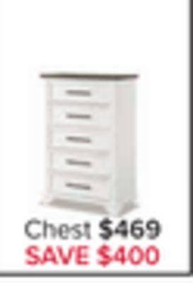 Leon's Abigail 5 drawer chest - white and grey offer