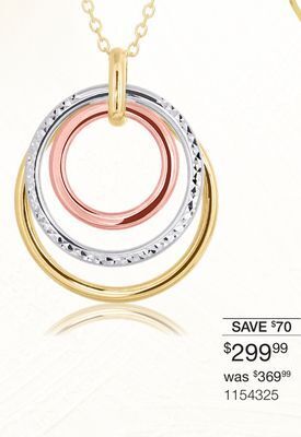 Charm Diamond 10k tri-colour circle pendant offer