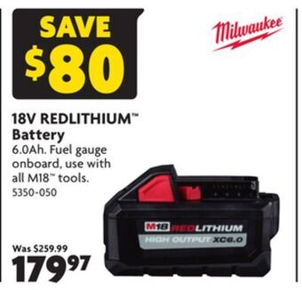 Home Hardware Milwaukee 18v redlithium™ battery offer