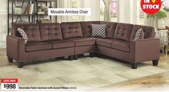 Bad Boy Superstore Reversible fabric sectional with accent pillows offer