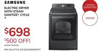 Goemans Appliances Samsung crated electric dryer with steam sanitize + cycle offer
