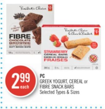 Shoppers Drug Mart Pc greek yogurt, cereal or fibre snack bars offer
