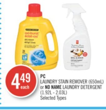 Shoppers Drug Mart Pc laundry stain remover (650ml) or no name laundry detergent (1.92l - 2.03l) offer