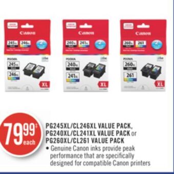 Shoppers Drug Mart Pg245xl/cl246xl value pack, pg240xl/cl241xl value pack or pg260xl/cl261 value pack offer