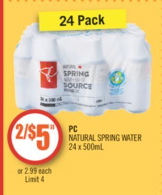 Shoppers Drug Mart Pc natural spring water offer