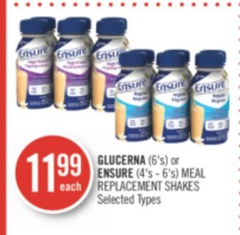 Shoppers Drug Mart Glucerna (6's) or ensure (4's - 6's) meal replacement shakes offer
