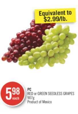 Shoppers Drug Mart Pc red or green seedless grapes offer