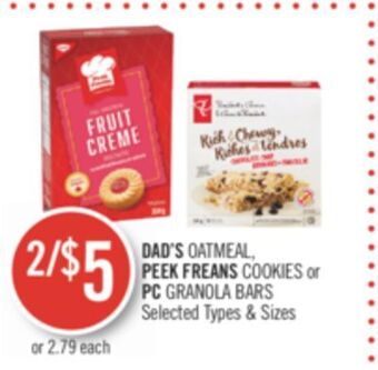 Shoppers Drug Mart Dad's oatmeal peek freans cookies or pc granola bars offer