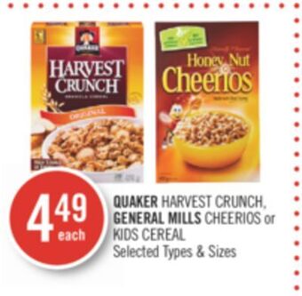 Shoppers Drug Mart Quaker harvest crunch general mills cheerios or kids cereal offer