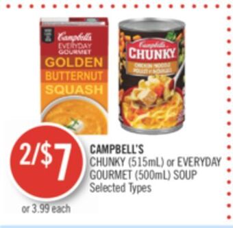 Shoppers Drug Mart Campbell's chunky (515ml) or everyday gourmet (500ml) soup offer