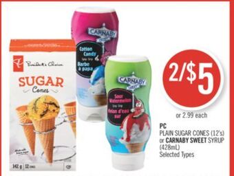 Shoppers Drug Mart Pc plain sugar cones (12's) or carnaby sweet syrup (428ml) offer