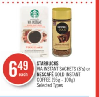 Shoppers Drug Mart Starbucks via instant sachets (8's) or nescafé gold instant coffee (95g - 100g) offer