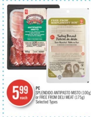 Shoppers Drug Mart Pc splendido antipasto misto (100g) or free from deli meat (175g) offer