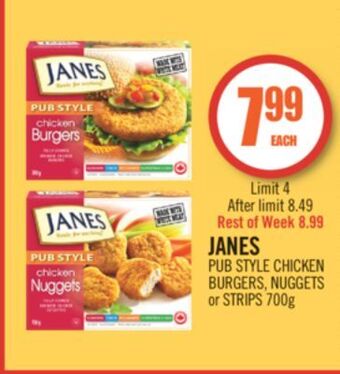 Shoppers Drug Mart Janes pub style chicken burgers, nuggets or strips offer