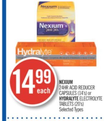 Shoppers Drug Mart Nexium 24hr acid reducer capsules (14's) or hydralyte electrolyte tablets (20's) offer