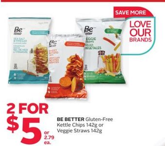 Rexall Be better gluten-free kettle chips 142g or veggie straws 142g offer