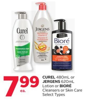Rexall Curel 480ml or jergens 620ml lotion or bioré cleansers or skin care offer