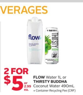 Rexall Flow water 1l or thirsty buddha coconut water 490ml offer